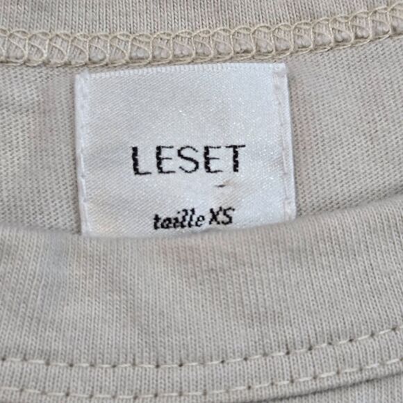 Leset Classic Margo Short Sleeve Tee Shirt Cream Womens sz XS quiet luxury boxy - Picture 2 of 5